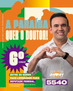 NOVA PESQUISA NA PARAÍBA MOSTRA DOUTOR JHONY EM 6º LUGAR NA DISPUTA PARA A CÂMARA FEDERAL